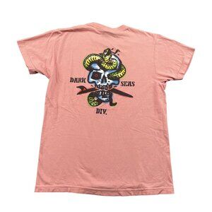 Dark Seas Skull Surf Board Snake T-Shirt Mens Medium Pink 100% Cotton Tee